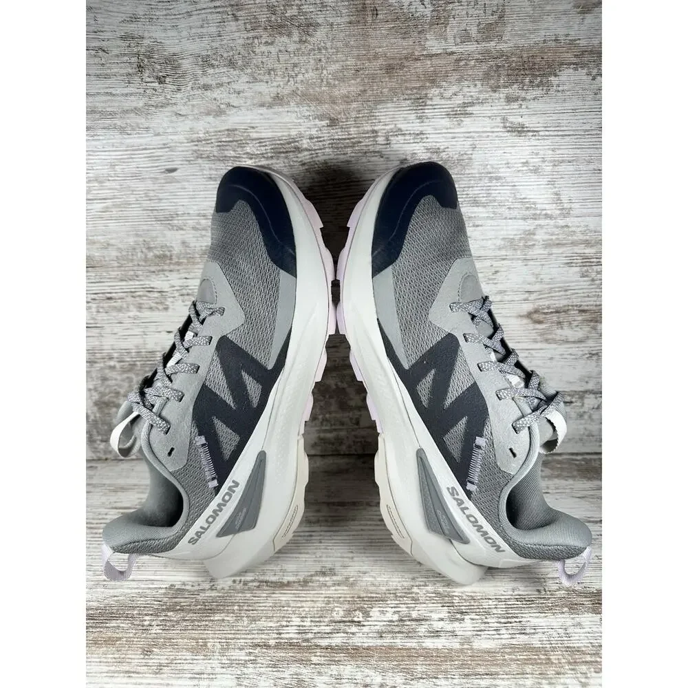 Women's Salomon Elixir Activ GTX Low WP Trail Running Shoes Gray/Lilac Sz 9 EUC!